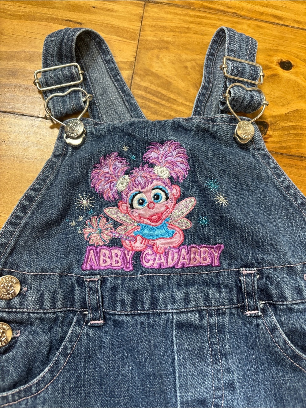 Vintage Sesame Street Abby Cadabby Denim Overalls Size 24 Months - Picture 3 of 6